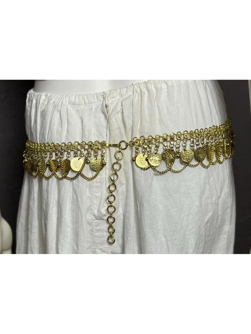 Vintage Gold Chain Belt with Egyptian Coins and Jingle Balls 38